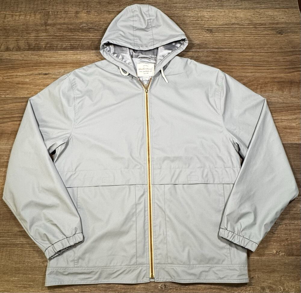 Weatherproof Vintage Men’s XL Gray Hooded Rain Jacket Gold Zip Lightweight